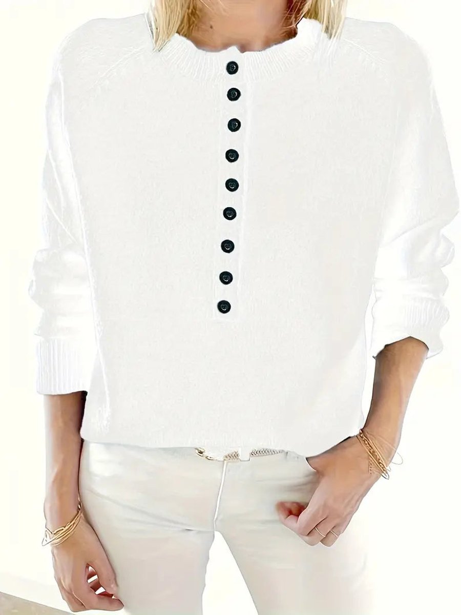 Birgit | Women's Half-Button V-Neck Collar Knit Jumper
