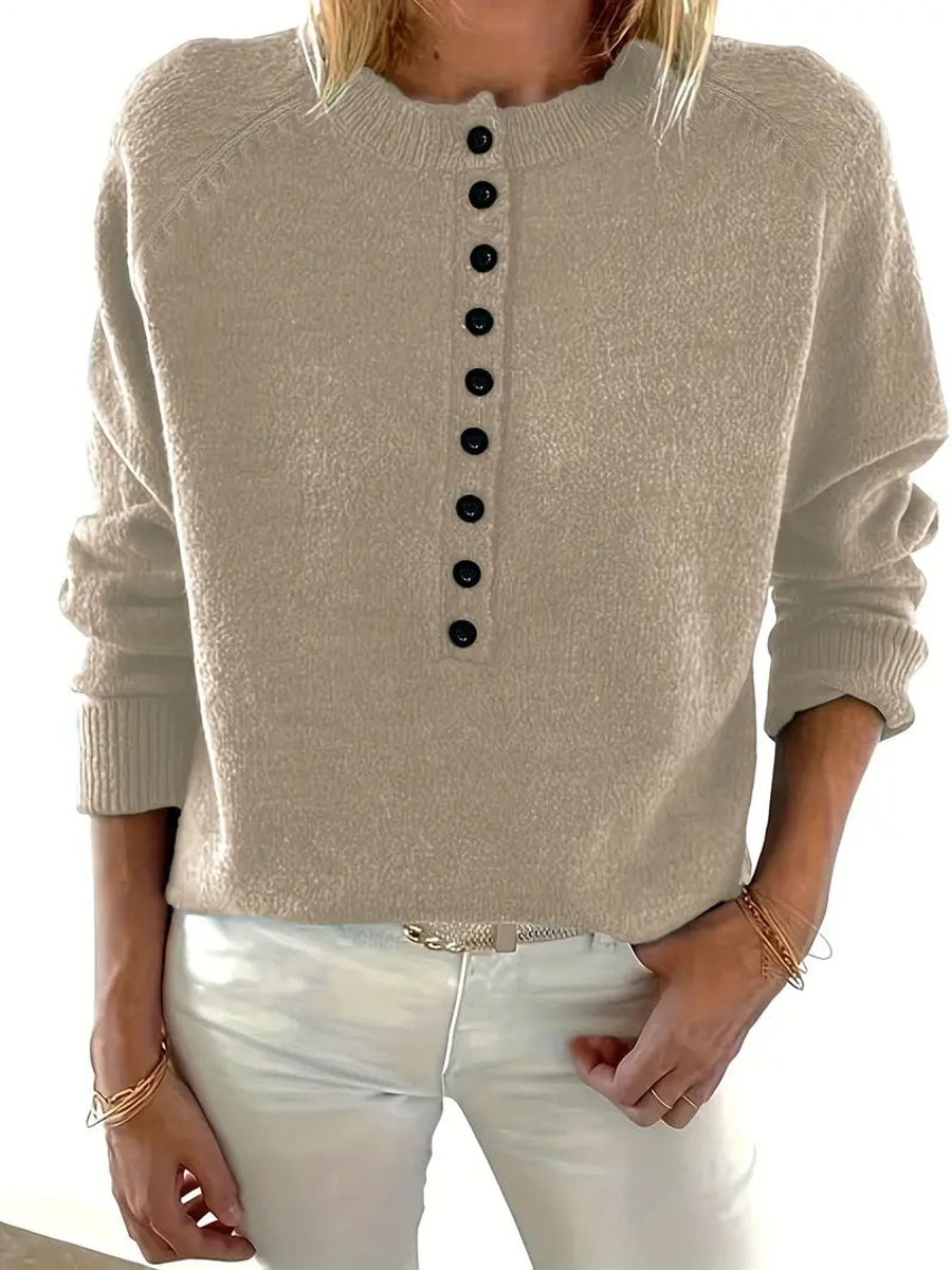 Birgit | Women's Half-Button V-Neck Collar Knit Jumper