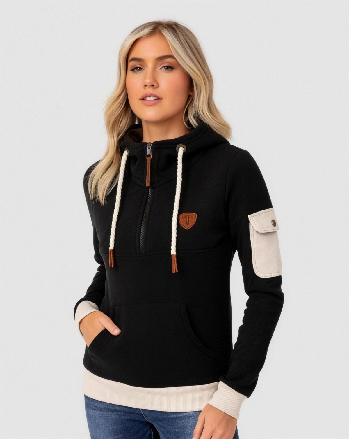 Sabine | Women's Half-Zip Essentials Hoodie with Adjustable Hood