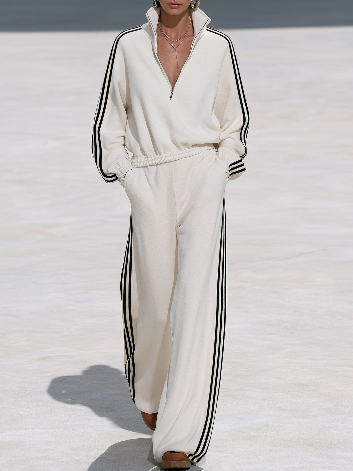 Gwendolyn | Women's Half-Zip Sweatshirt & Wide-Leg Pants Set