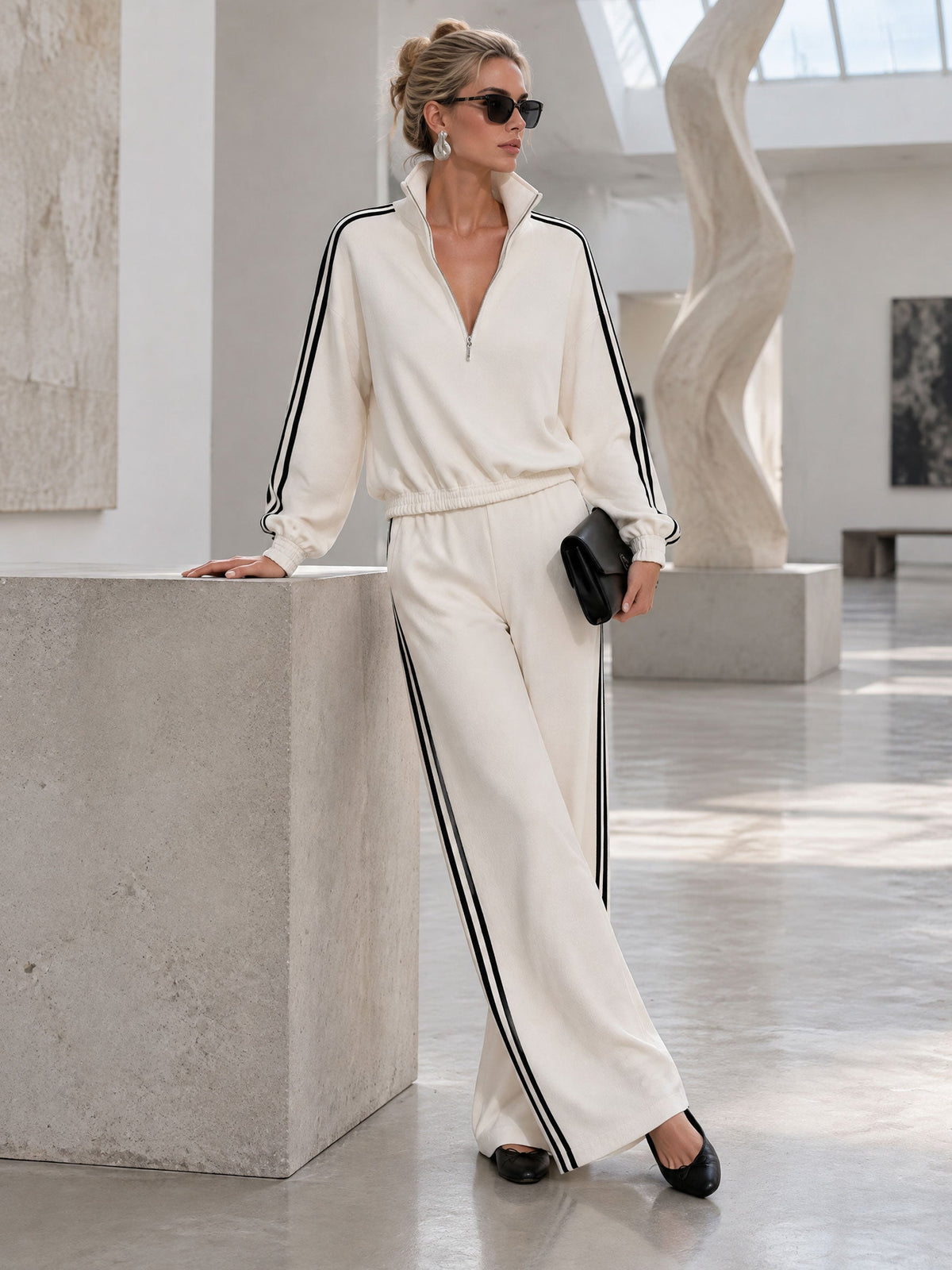 Gwendolyn | Women's Half-Zip Sweatshirt & Wide-Leg Pants Set