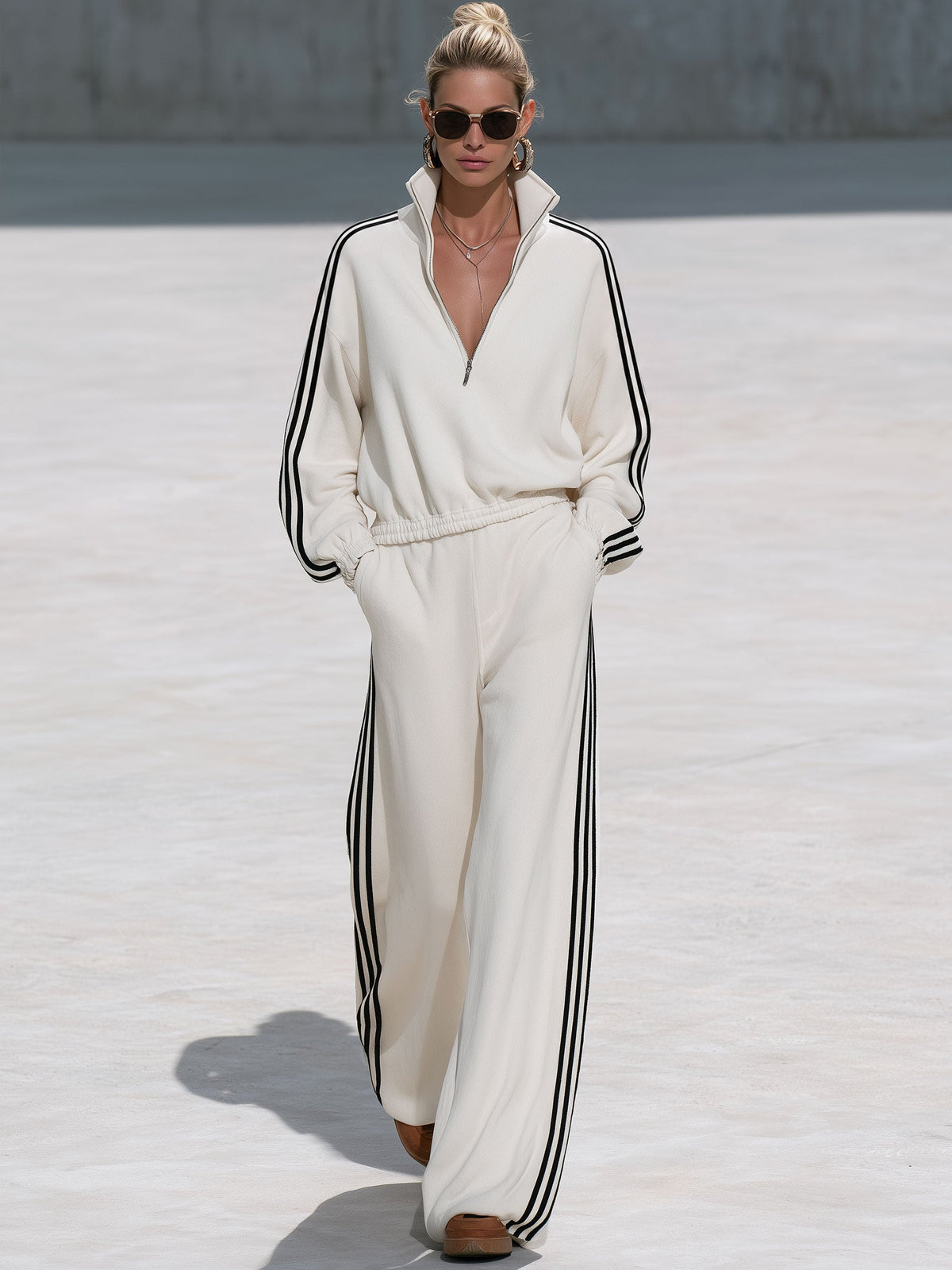 Gwendolyn | Women's Half-Zip Sweatshirt & Wide-Leg Pants Set