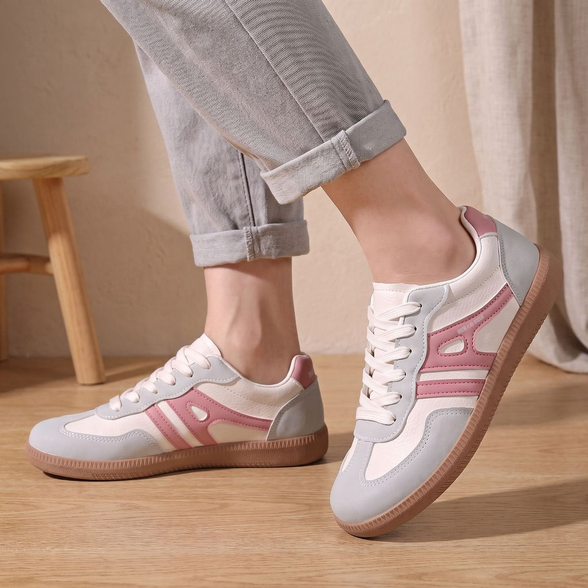 Johanna-Winifred | Women's Hidden-Wedge Lace-Up Retro Court Sneakers