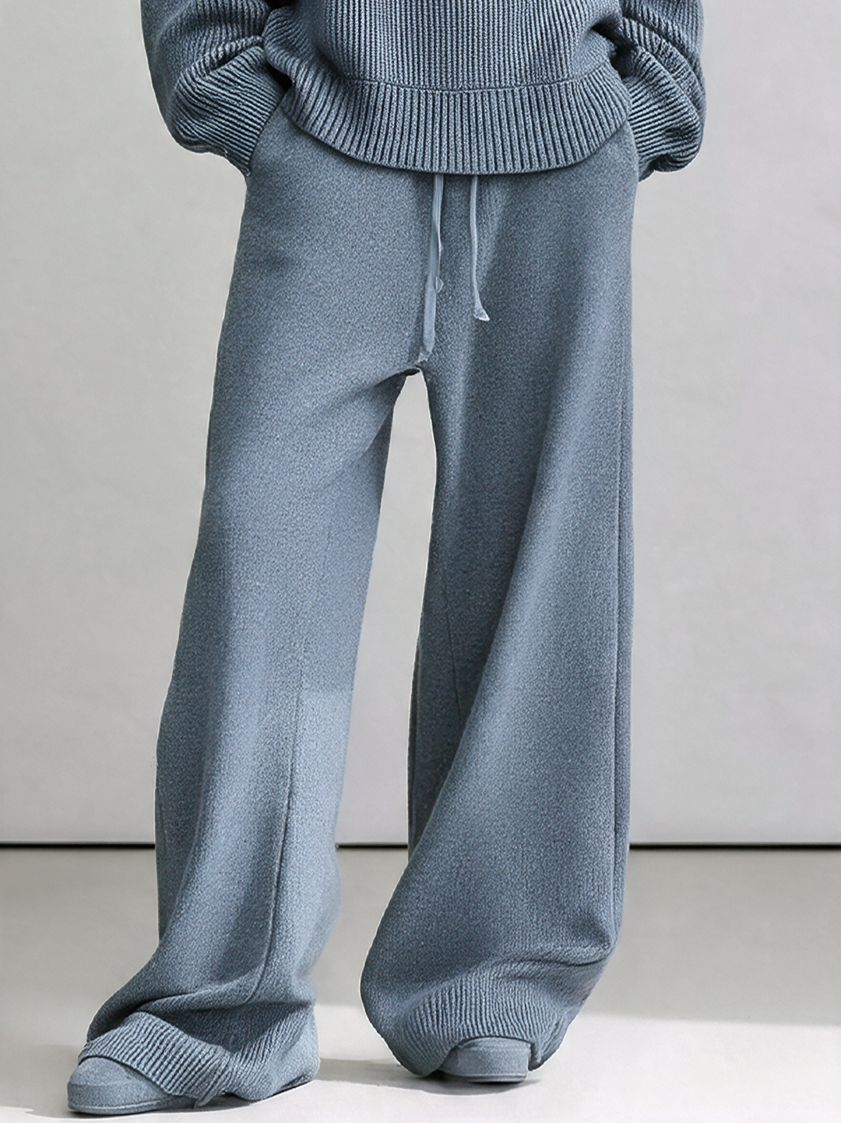Clara-Wilhelmina | Women's High-Waist Drawstring Knit Wide-Leg Pants