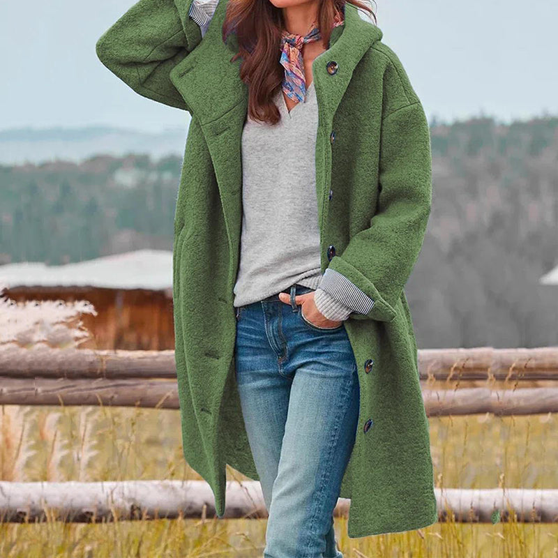 Judith-Celeste | Women's Hooded Button-Front Long Trench Coat