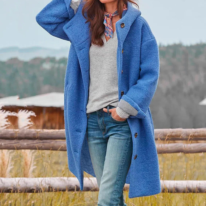 Judith-Celeste | Women's Hooded Button-Front Long Trench Coat
