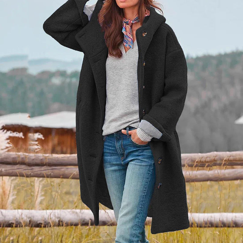 Judith-Celeste | Women's Hooded Button-Front Long Trench Coat