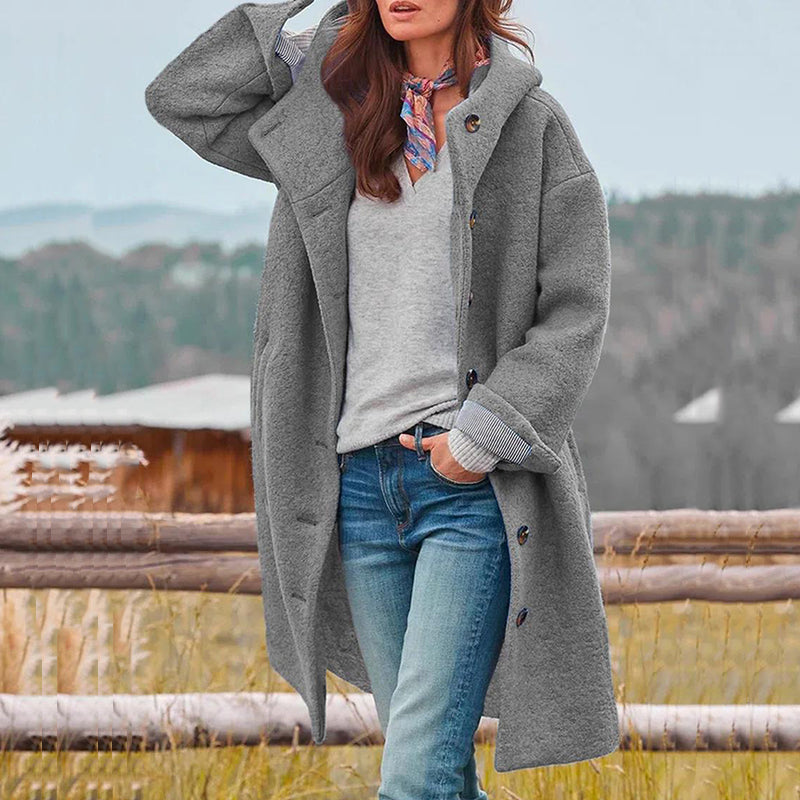 Judith-Celeste | Women's Hooded Button-Front Long Trench Coat