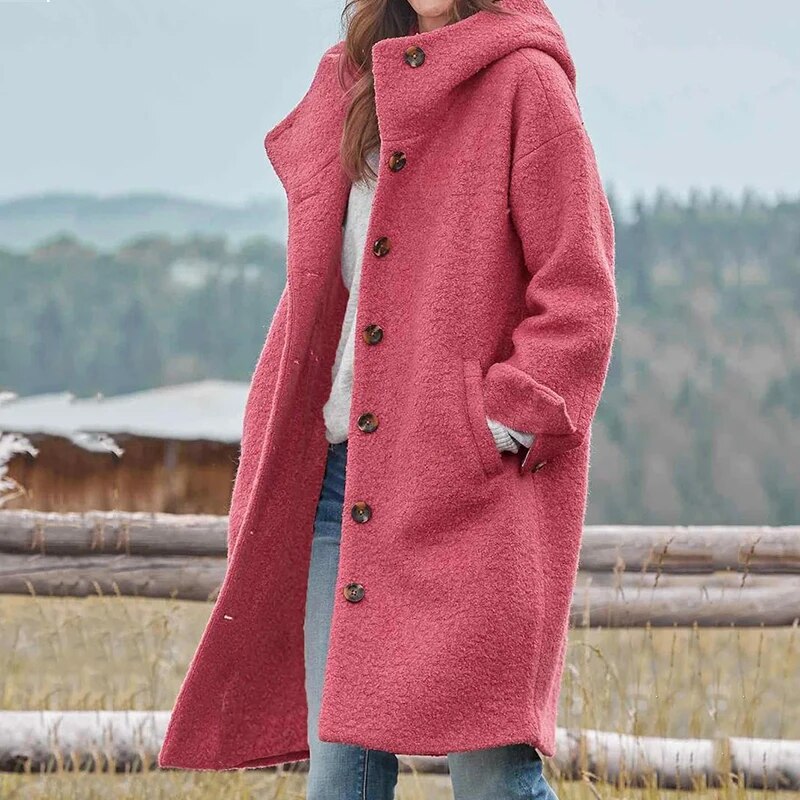Judith-Celeste | Women's Hooded Button-Front Long Trench Coat