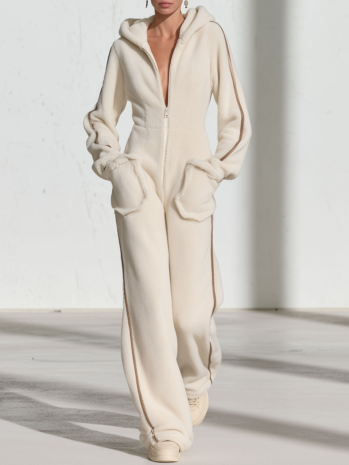 Annelise-Erna | Women's Hooded Fleece Color-Block Jumpsuit