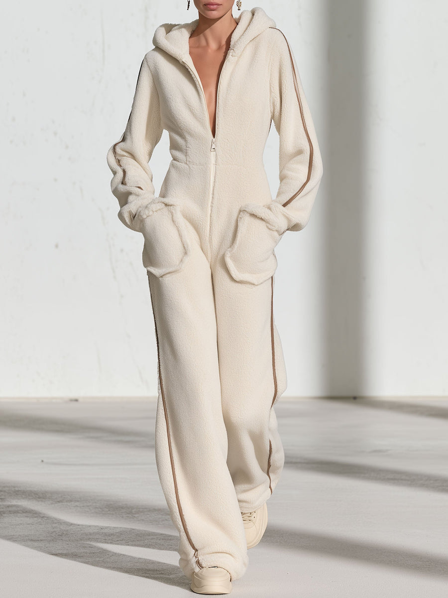 Annelise-Erna | Women's Hooded Fleece Color-Block Jumpsuit