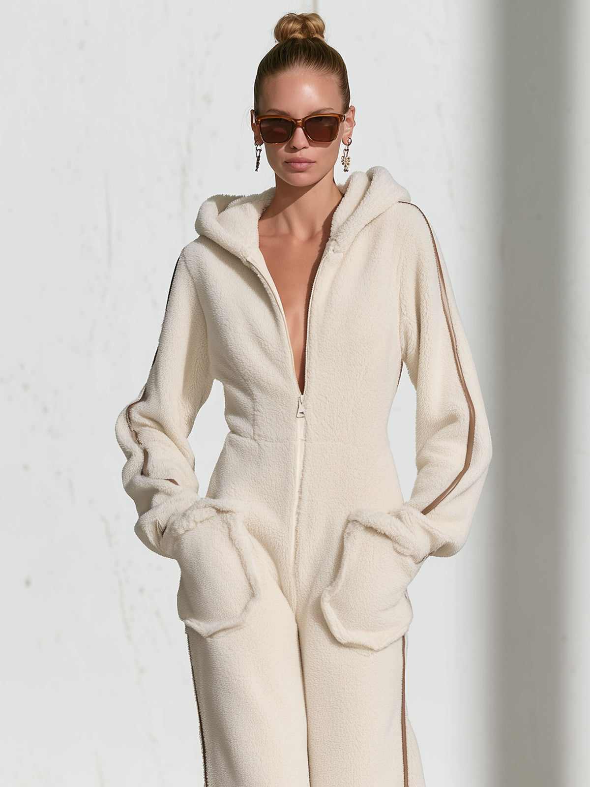 Annelise-Erna | Women's Hooded Fleece Color-Block Jumpsuit