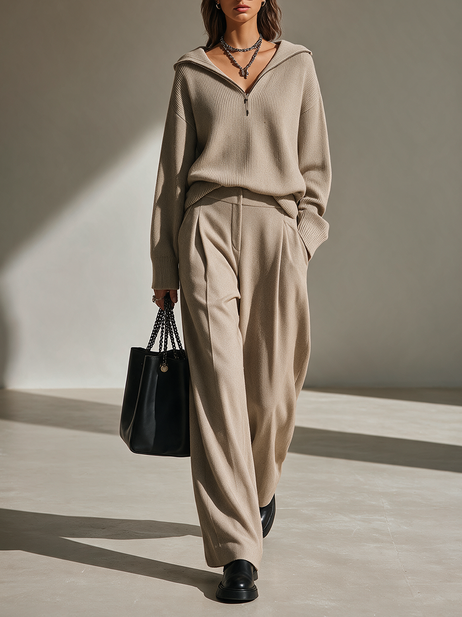 Nadine | Women's Hooded Knit Top & Wide-Leg Pants Set