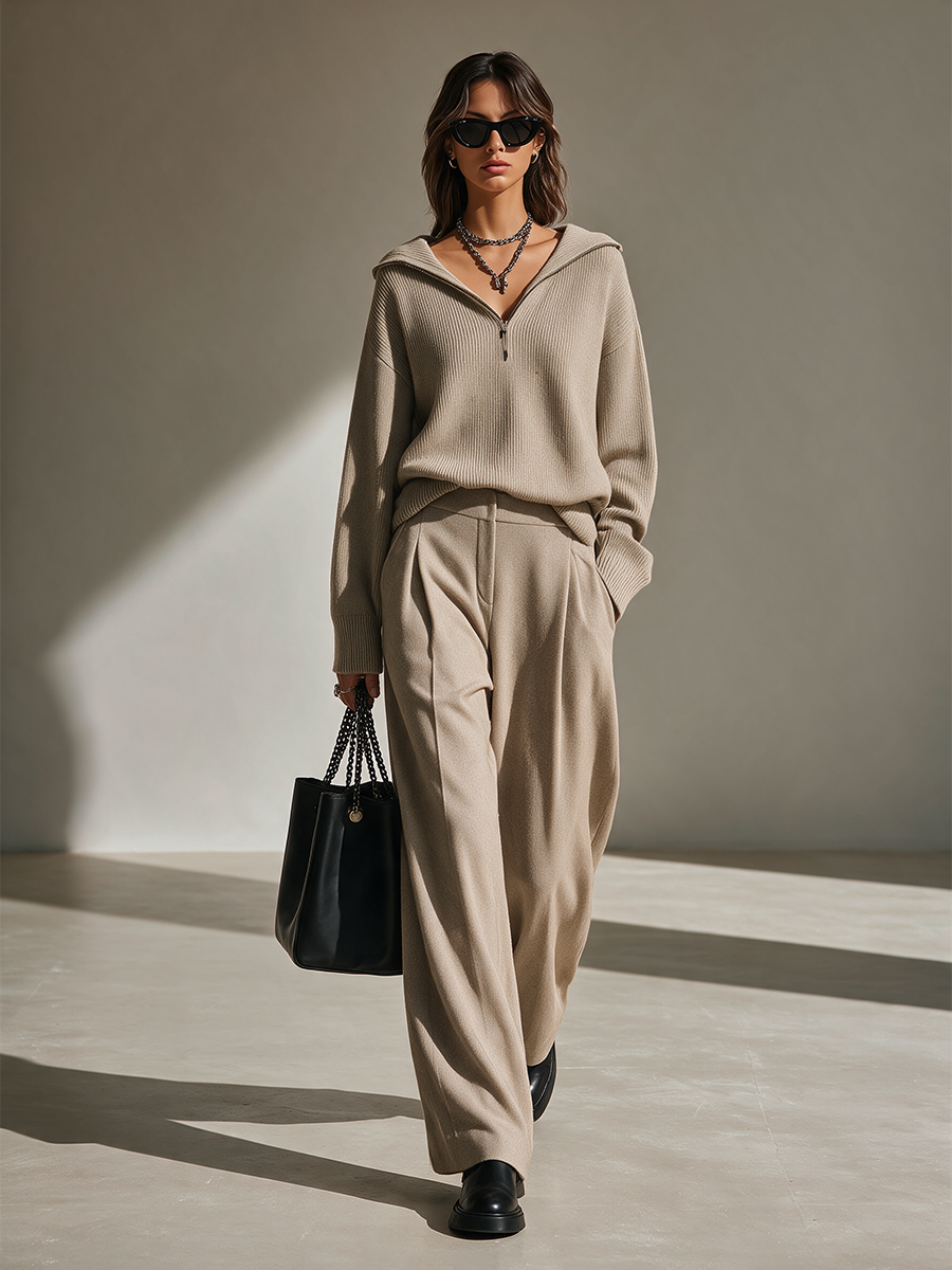 Nadine | Women's Hooded Knit Top & Wide-Leg Pants Set