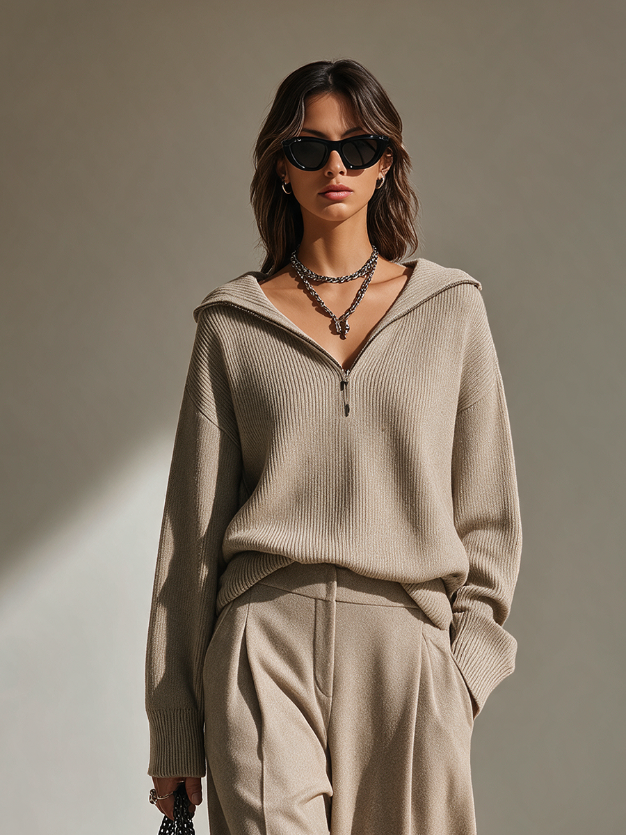 Nadine | Women's Hooded Knit Top & Wide-Leg Pants Set