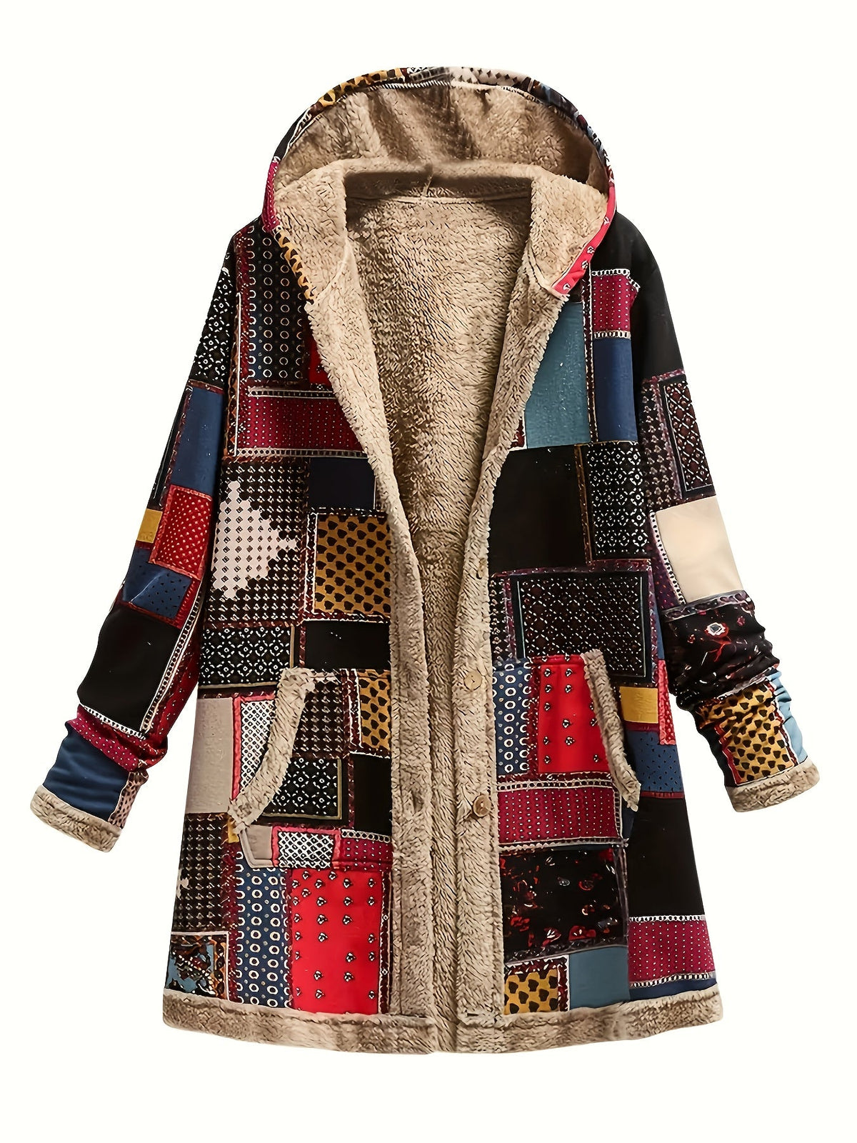 Georgia | Women's Hooded Patchwork Longline Coat
