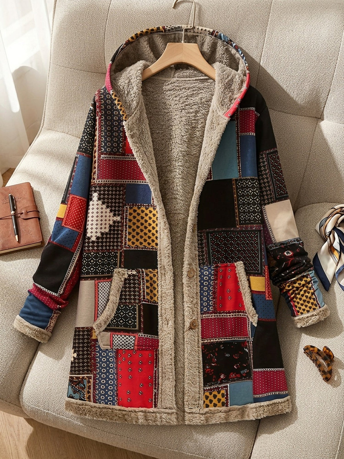 Georgia | Women's Hooded Patchwork Longline Coat