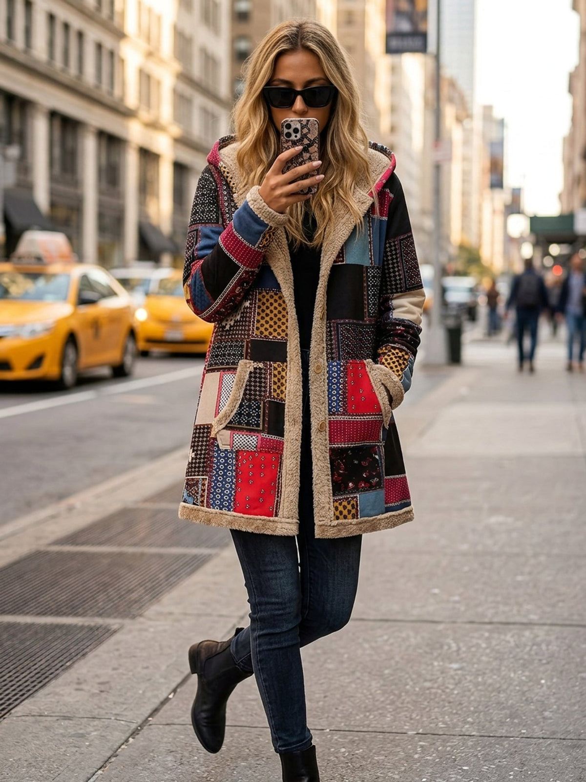Georgia | Women's Hooded Patchwork Longline Coat