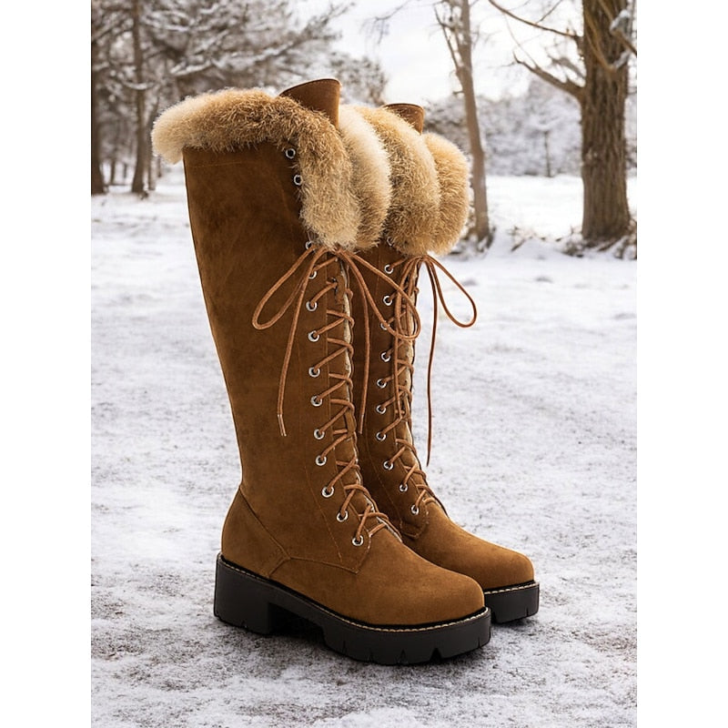 Georgia-Carmen | Women's Knee-High Lace-Up Lug Sole Boots