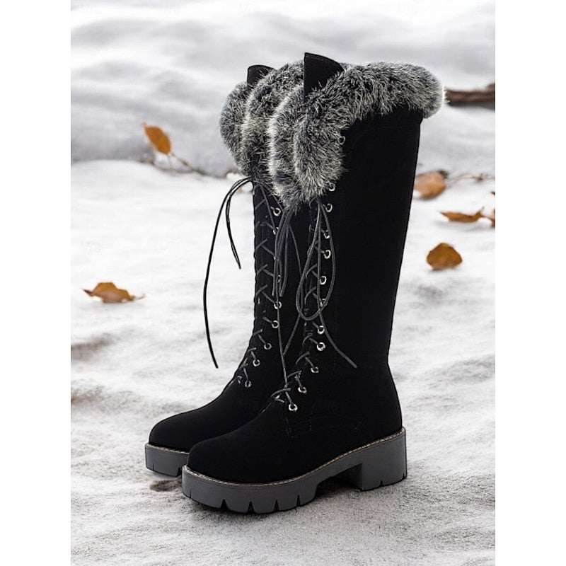 Georgia-Carmen | Women's Knee-High Lace-Up Lug Sole Boots