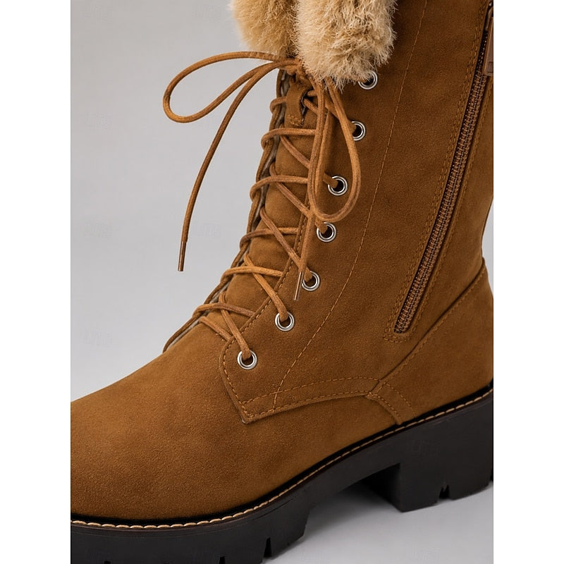 Georgia-Carmen | Women's Knee-High Lace-Up Lug Sole Boots