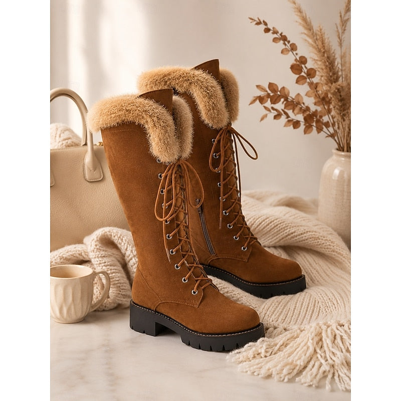 Georgia-Carmen | Women's Knee-High Lace-Up Lug Sole Boots