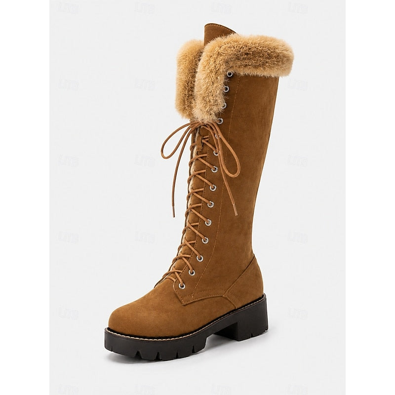 Georgia-Carmen | Women's Knee-High Lace-Up Lug Sole Boots