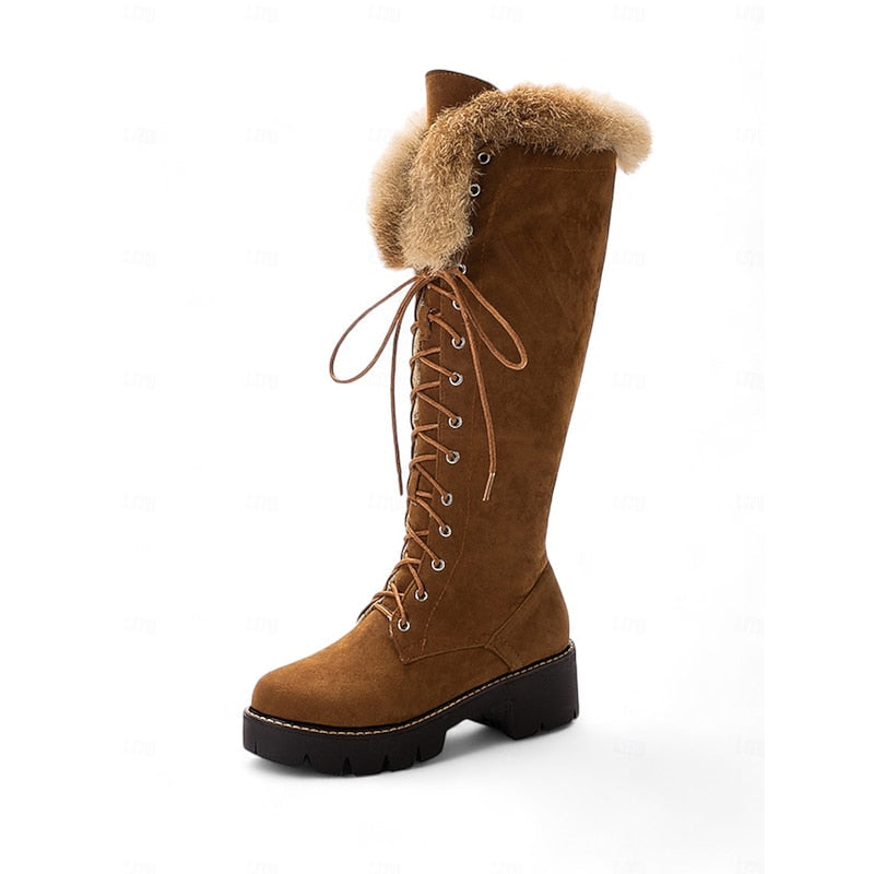 Georgia-Carmen | Women's Knee-High Lace-Up Lug Sole Boots