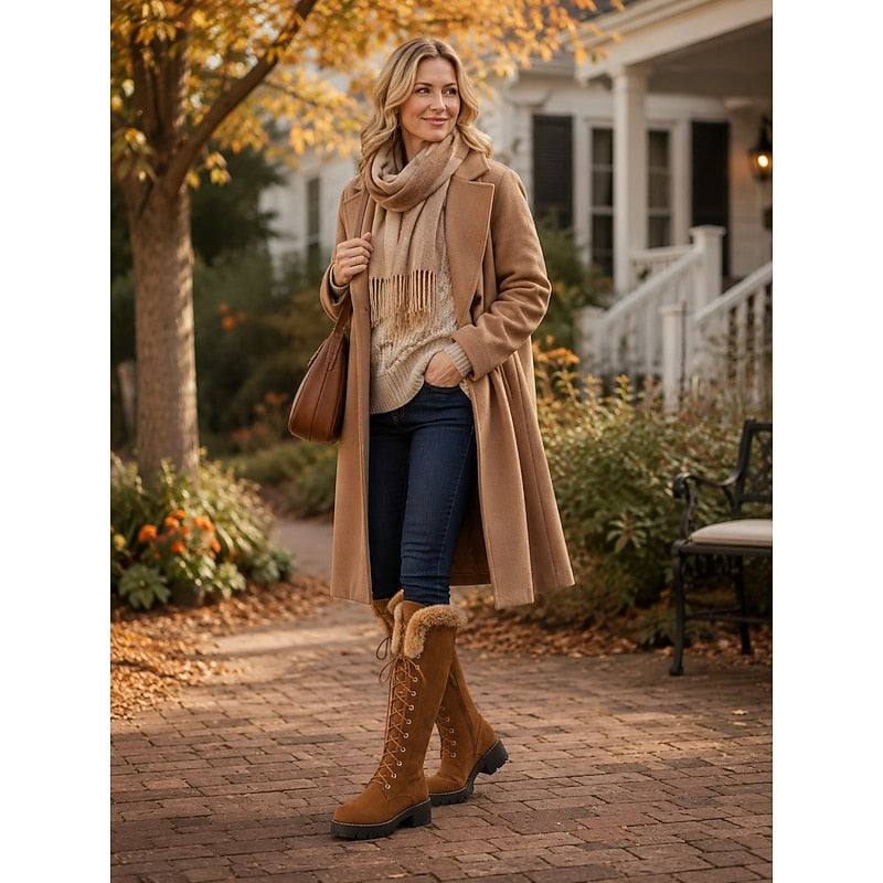 Georgia-Carmen | Women's Knee-High Lace-Up Lug Sole Boots