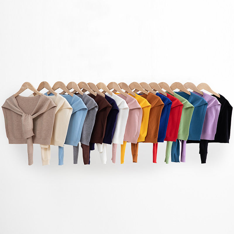 Ingrid-Olive | Women's Knit Wrap Shoulder Warmer with Tie Front