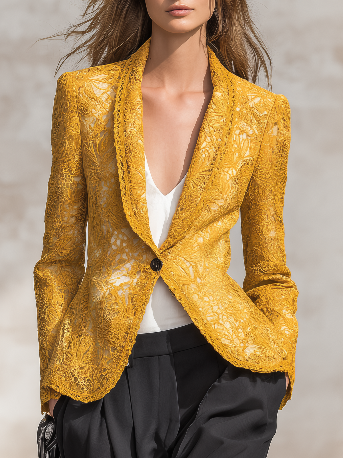 Winifred | Women's Lace Cut-Out Blazer with Notched Collar