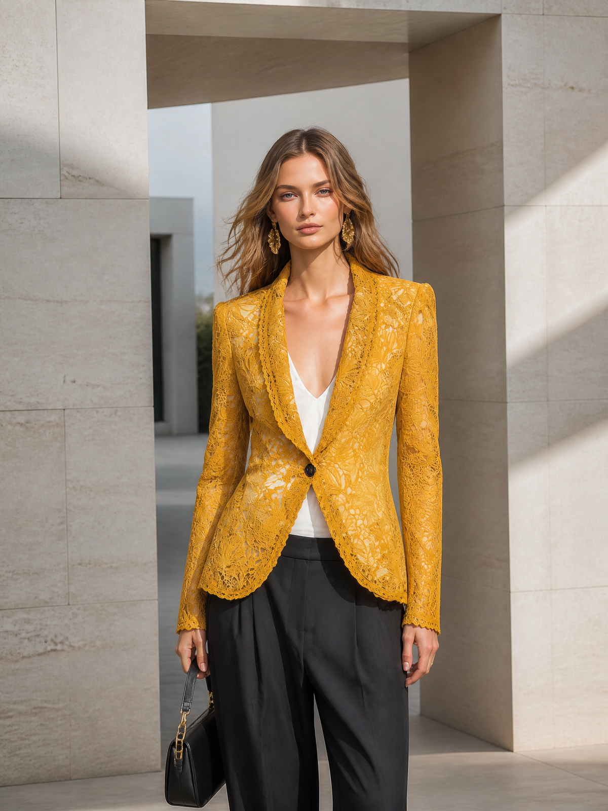 Winifred | Women's Lace Cut-Out Blazer with Notched Collar