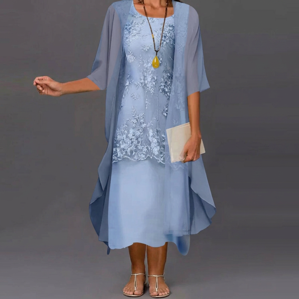 Rosemary-Opal | Women's Lace-Trim Chiffon Maxi Skirt Set