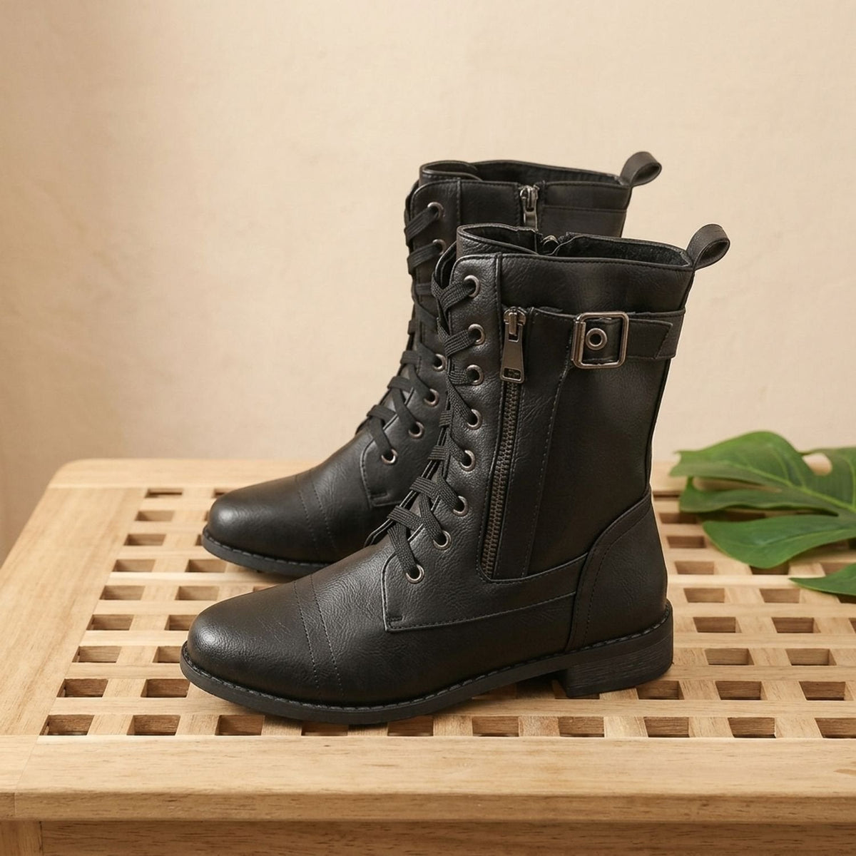 Frida-Adele | Women's Lace-Up Combat Ankle Boots