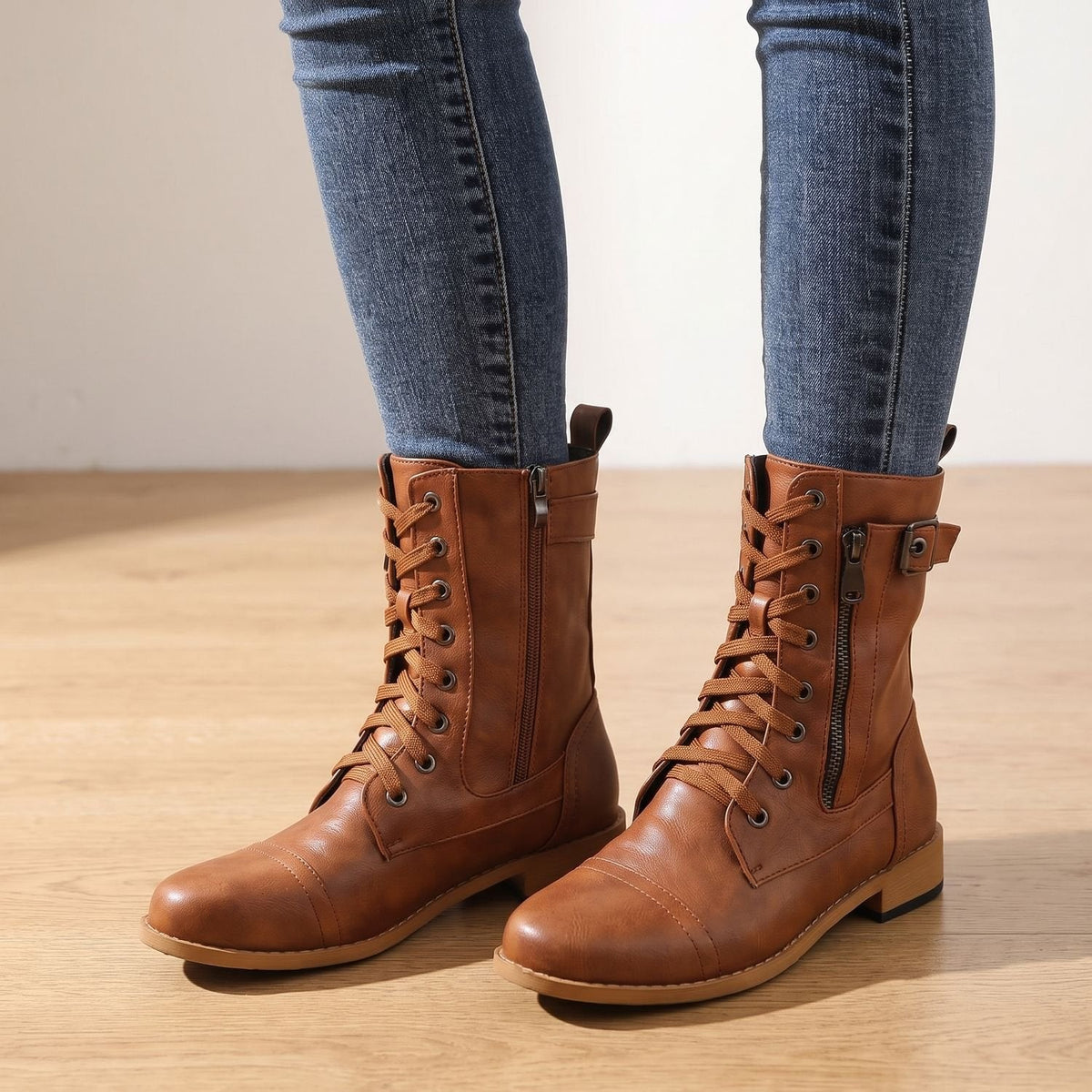 Frida-Adele | Women's Lace-Up Combat Ankle Boots