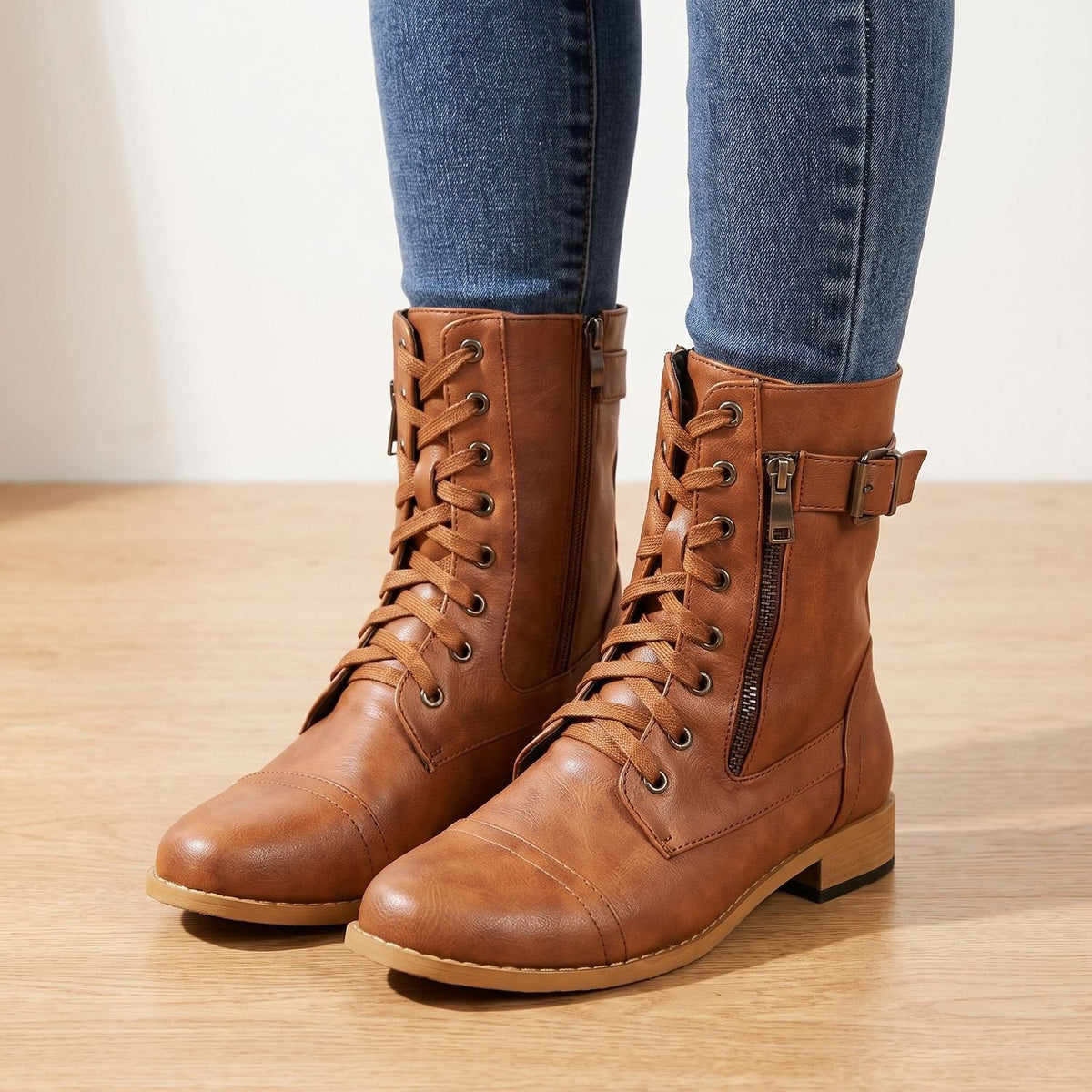 Frida-Adele | Women's Lace-Up Combat Ankle Boots