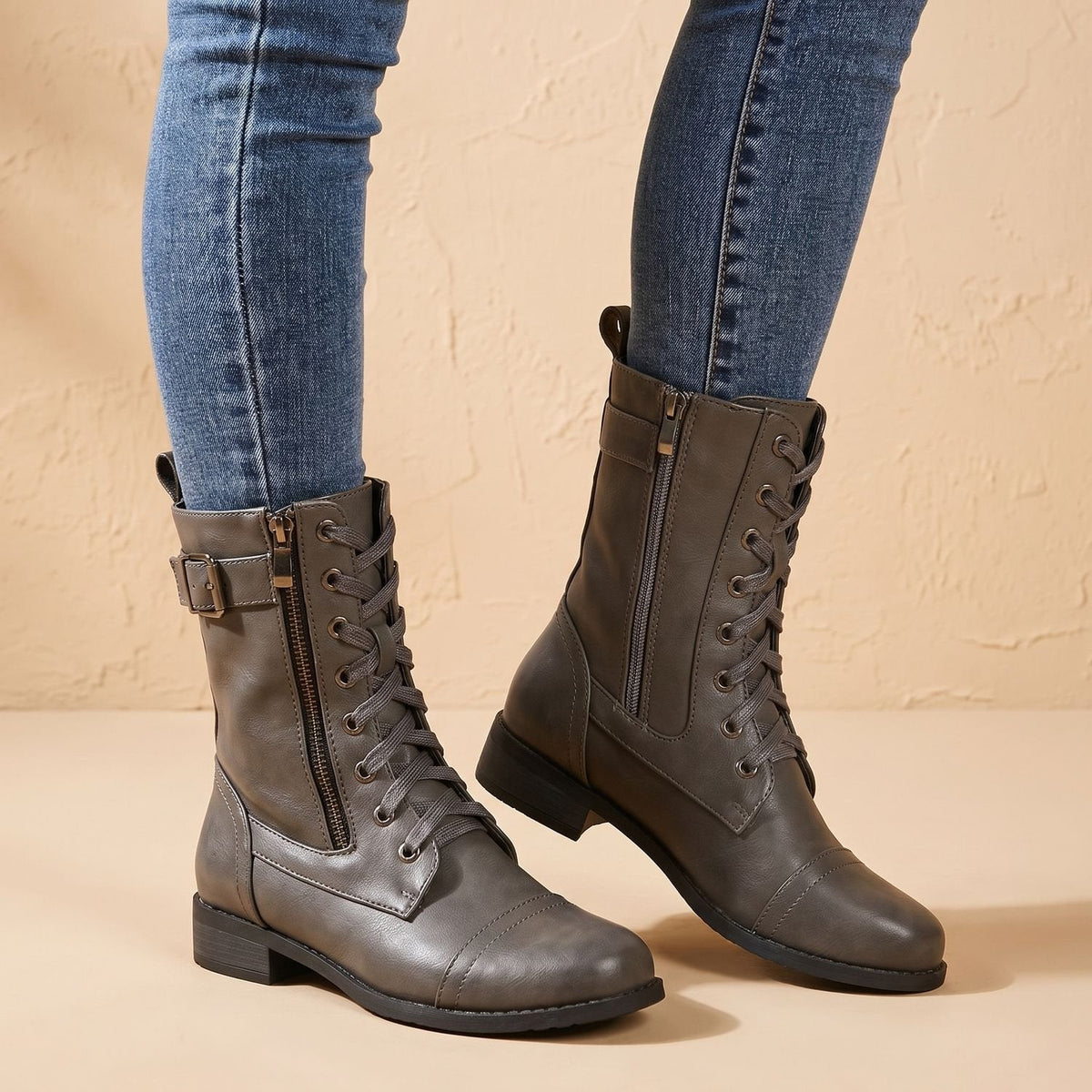 Frida-Adele | Women's Lace-Up Combat Ankle Boots