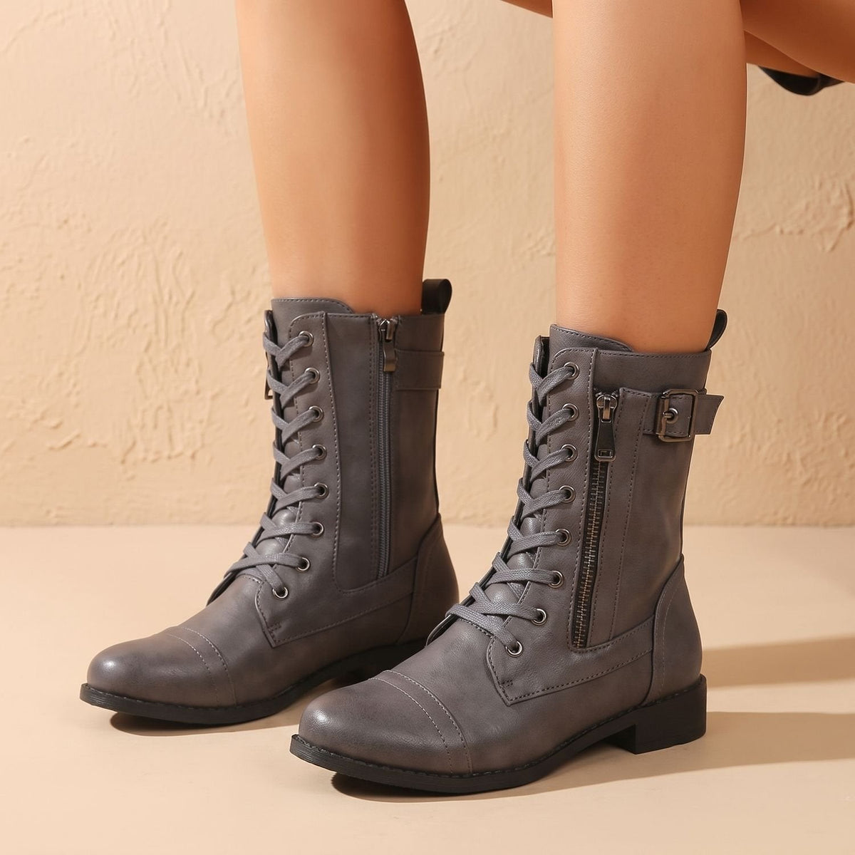 Frida-Adele | Women's Lace-Up Combat Ankle Boots