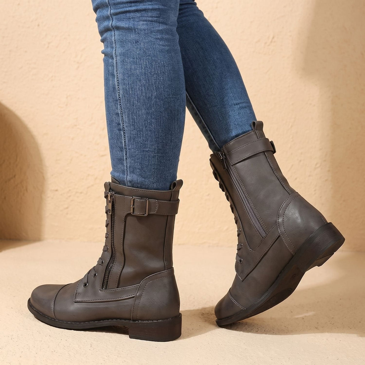 Frida-Adele | Women's Lace-Up Combat Ankle Boots