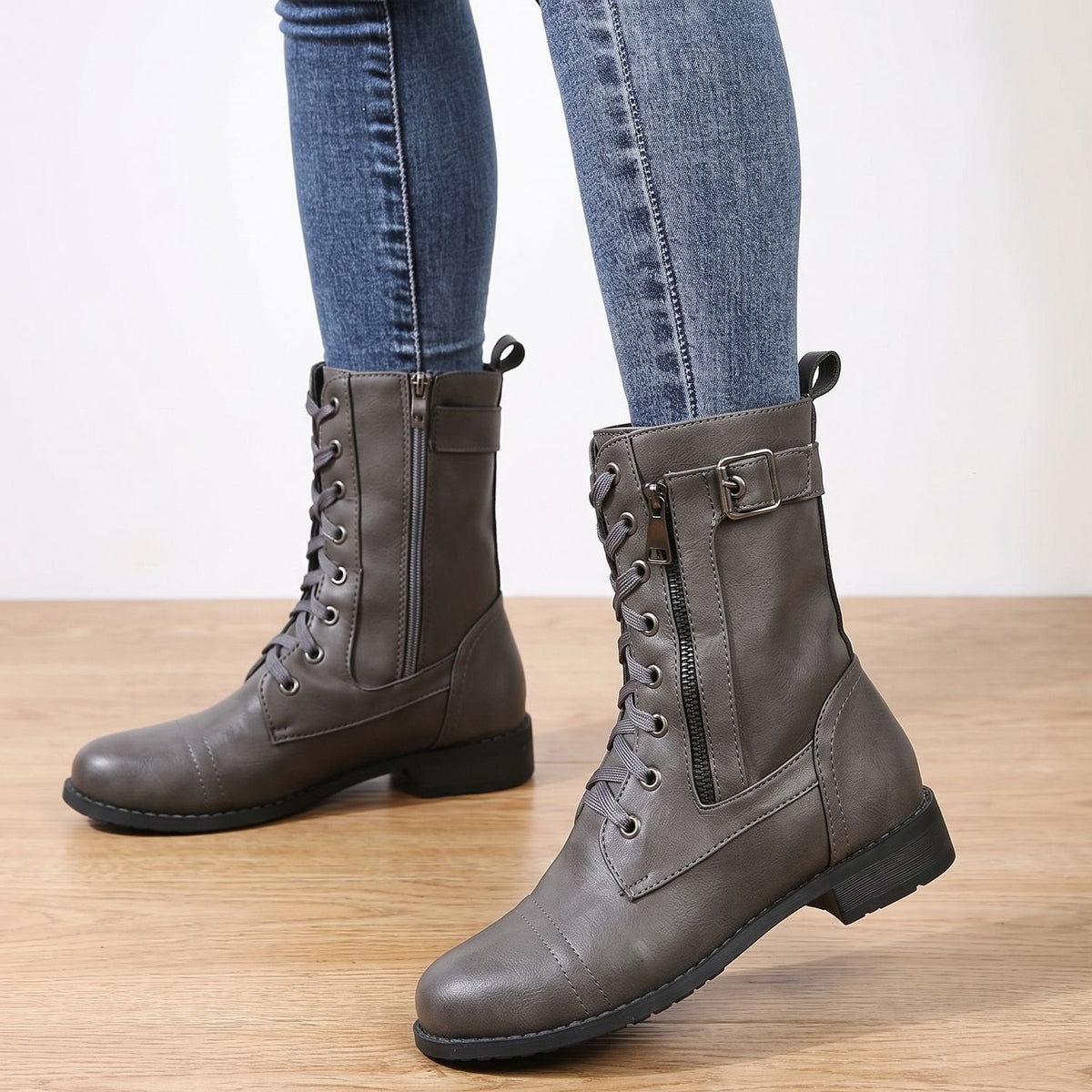 Frida-Adele | Women's Lace-Up Combat Ankle Boots