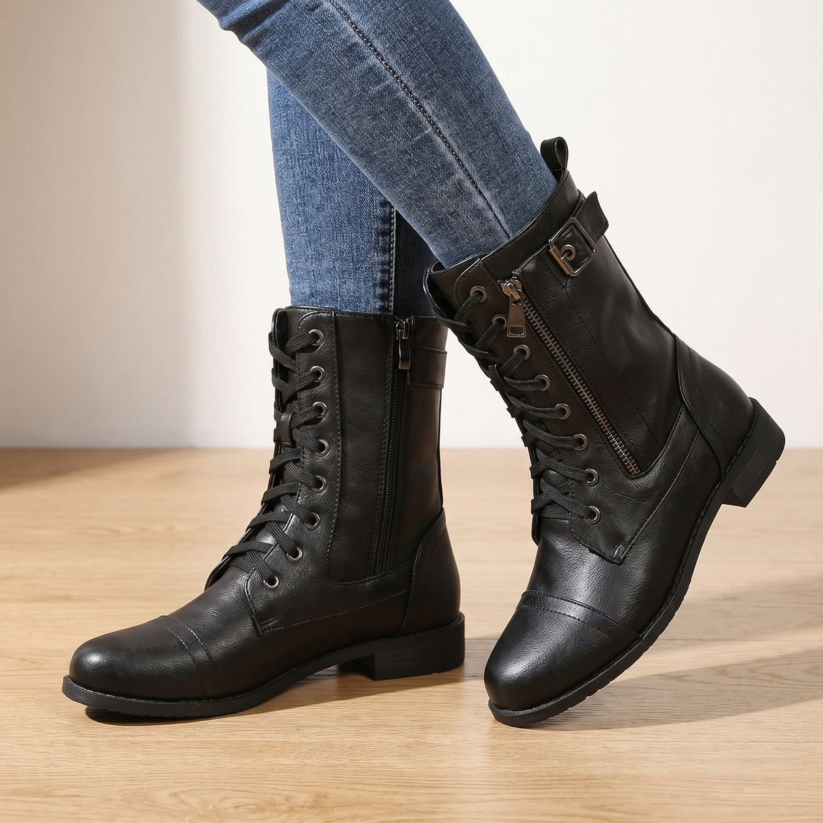 Frida-Adele | Women's Lace-Up Combat Ankle Boots
