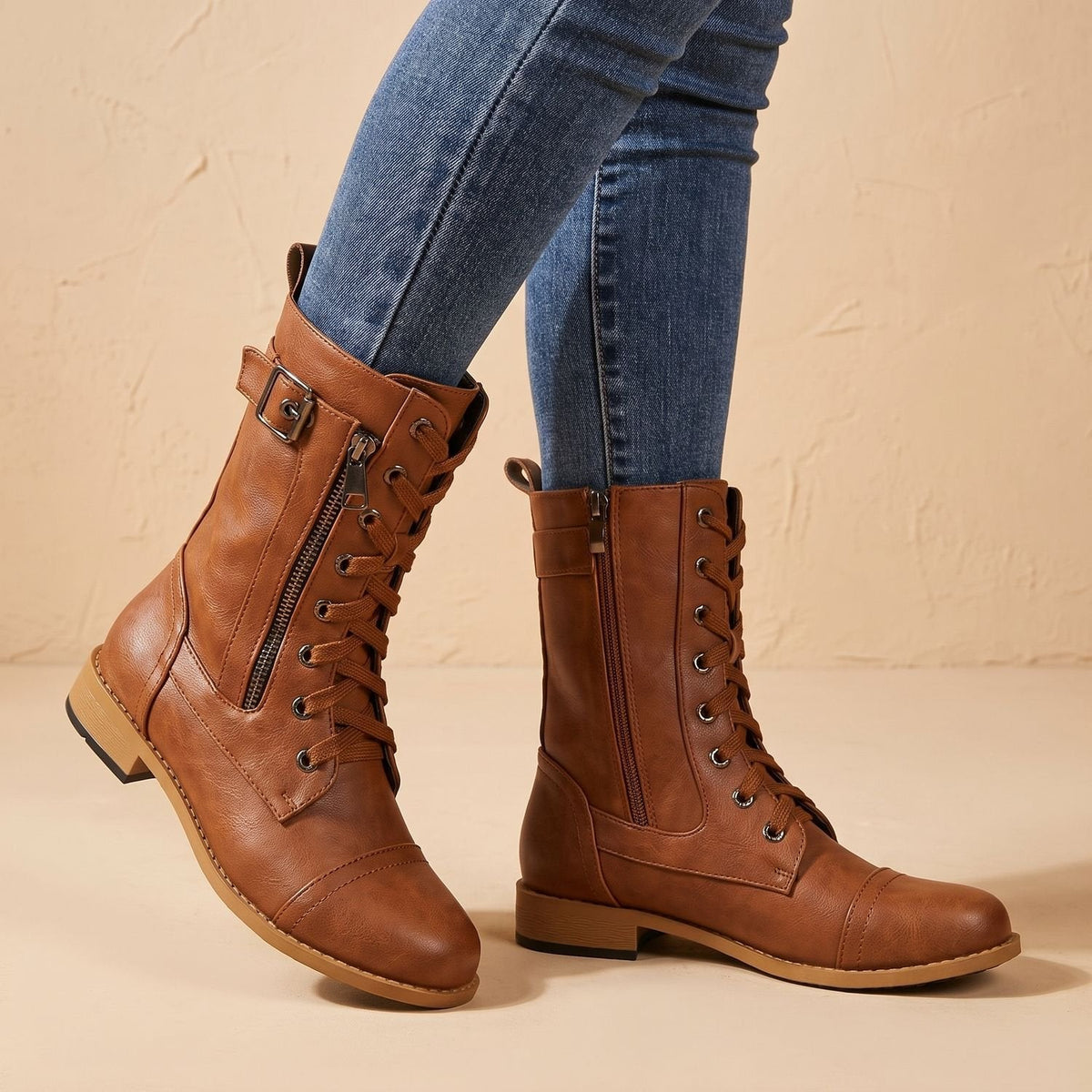 Frida-Adele | Women's Lace-Up Combat Ankle Boots