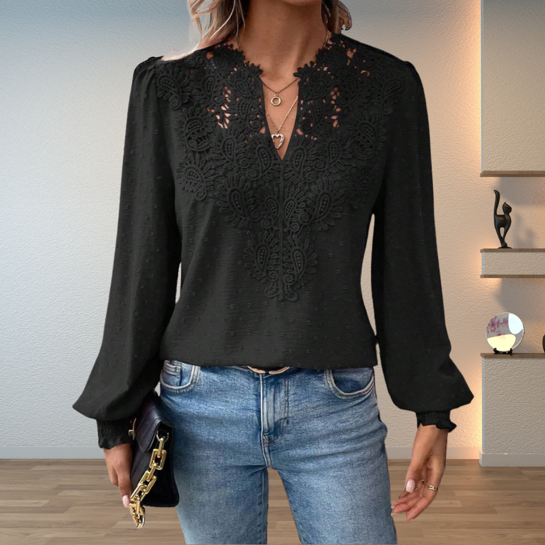 Rosemary-Nora | Women's Lace V-Neck Long-Sleeve Chiffon Top