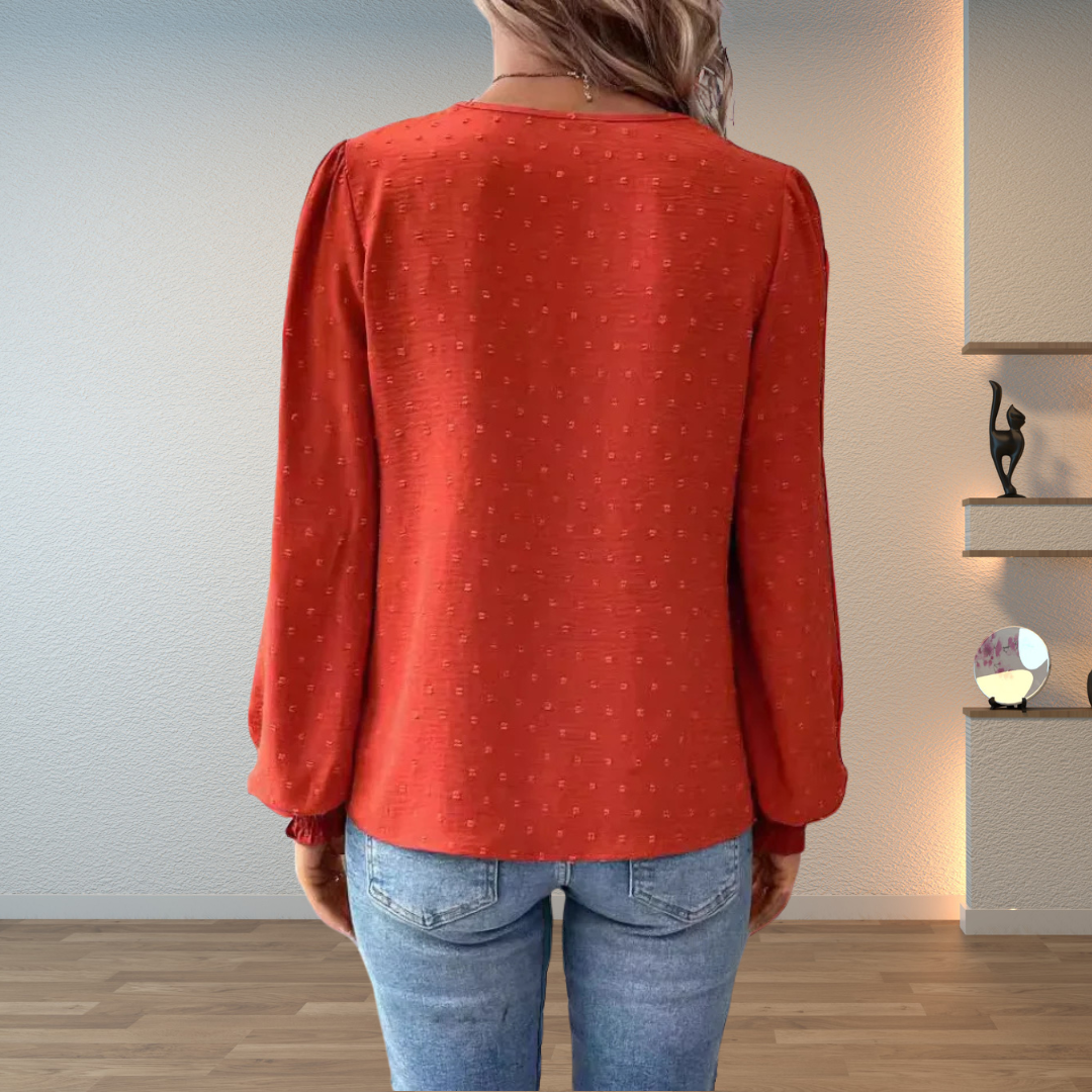 Rosemary-Nora | Women's Lace V-Neck Long-Sleeve Chiffon Top