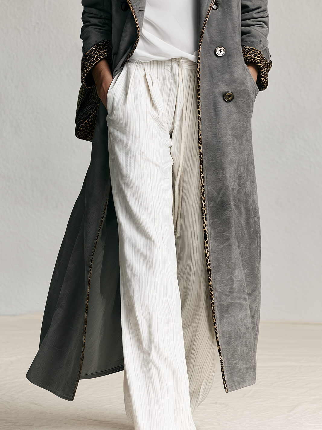 Wilhelmina | Women's Leopard-Trim Faux-Suede Trench Coat