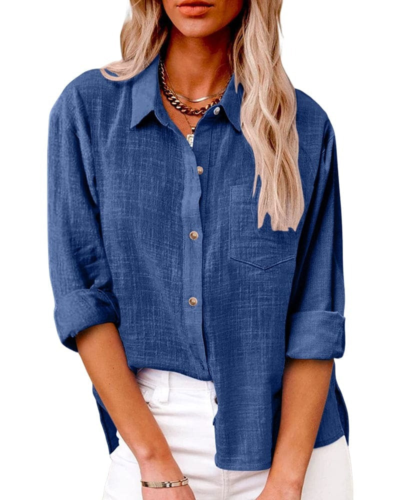 Paloma-Thelma | Women's Linen Button-Front Long-Sleeve Blouse