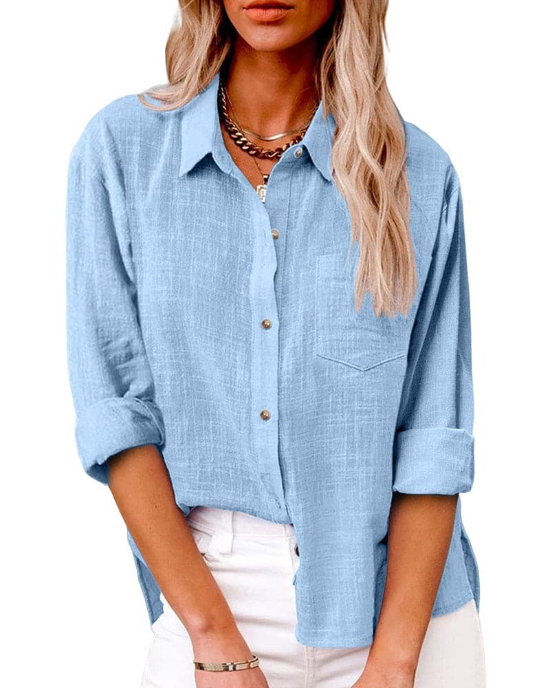 Paloma-Thelma | Women's Linen Button-Front Long-Sleeve Blouse
