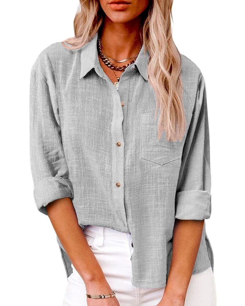 Paloma-Thelma | Women's Linen Button-Front Long-Sleeve Blouse