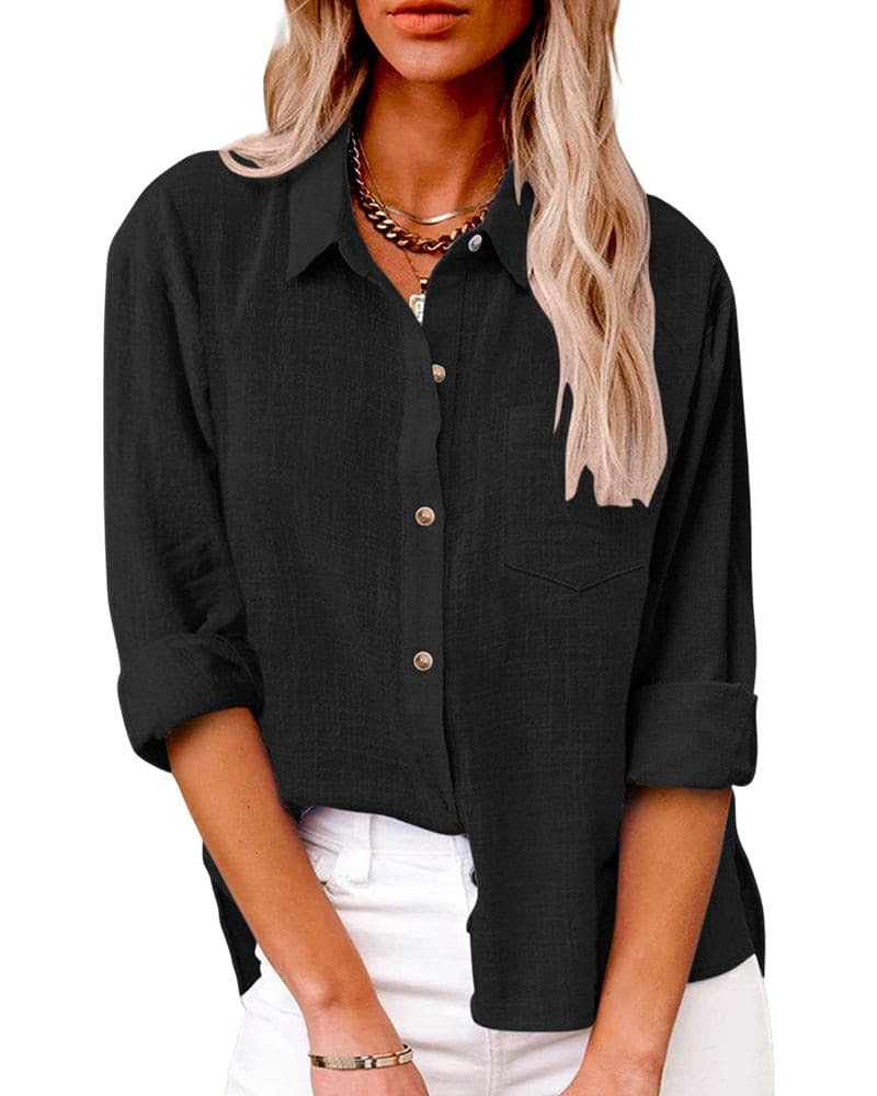 Paloma-Thelma | Women's Linen Button-Front Long-Sleeve Blouse