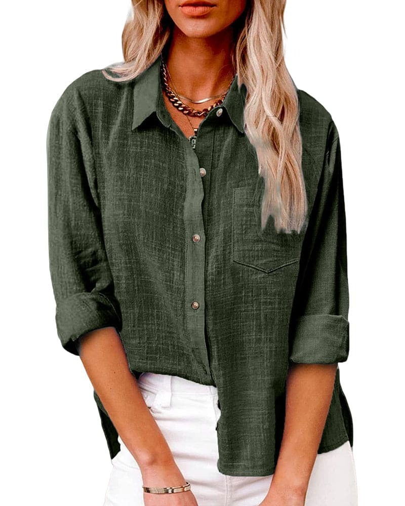 Paloma-Thelma | Women's Linen Button-Front Long-Sleeve Blouse